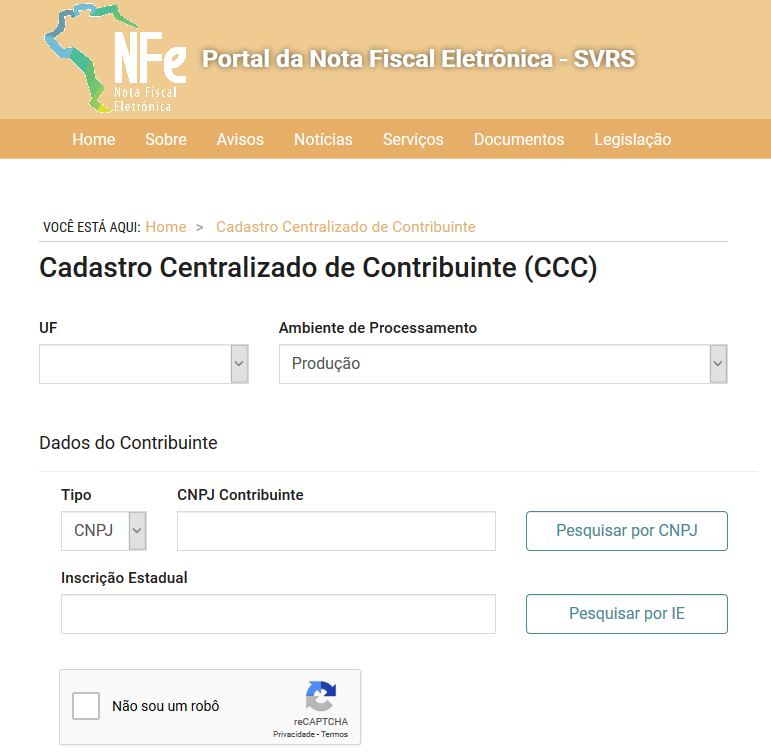 Como consultar uma Inscrição Estadual ou CNPJ no Cadastro Centralizado ...